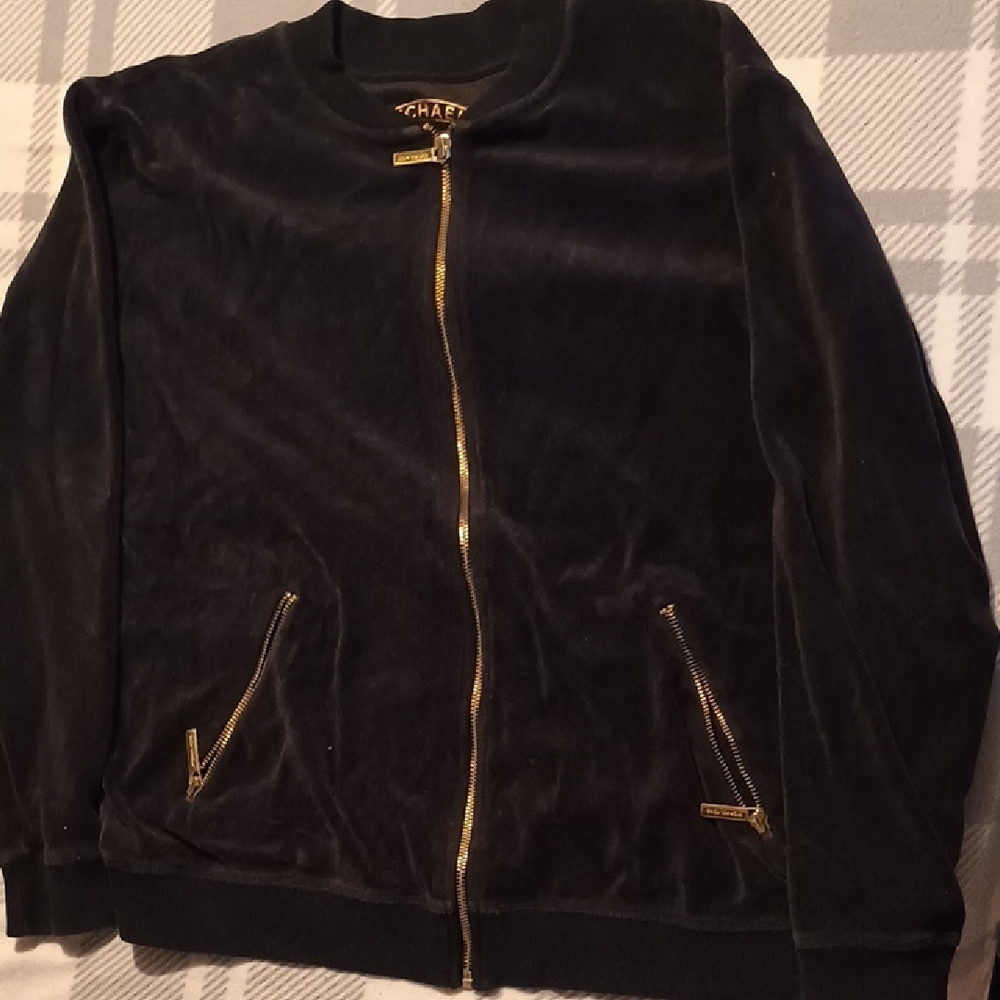 Michael Kors Black Velvet Jacket with Gold Zippers